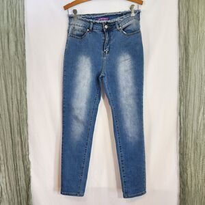 BAMBOO JEANS Blue Distressed Stretch Jeans High Waisted Straight Leg Size 7/8‎